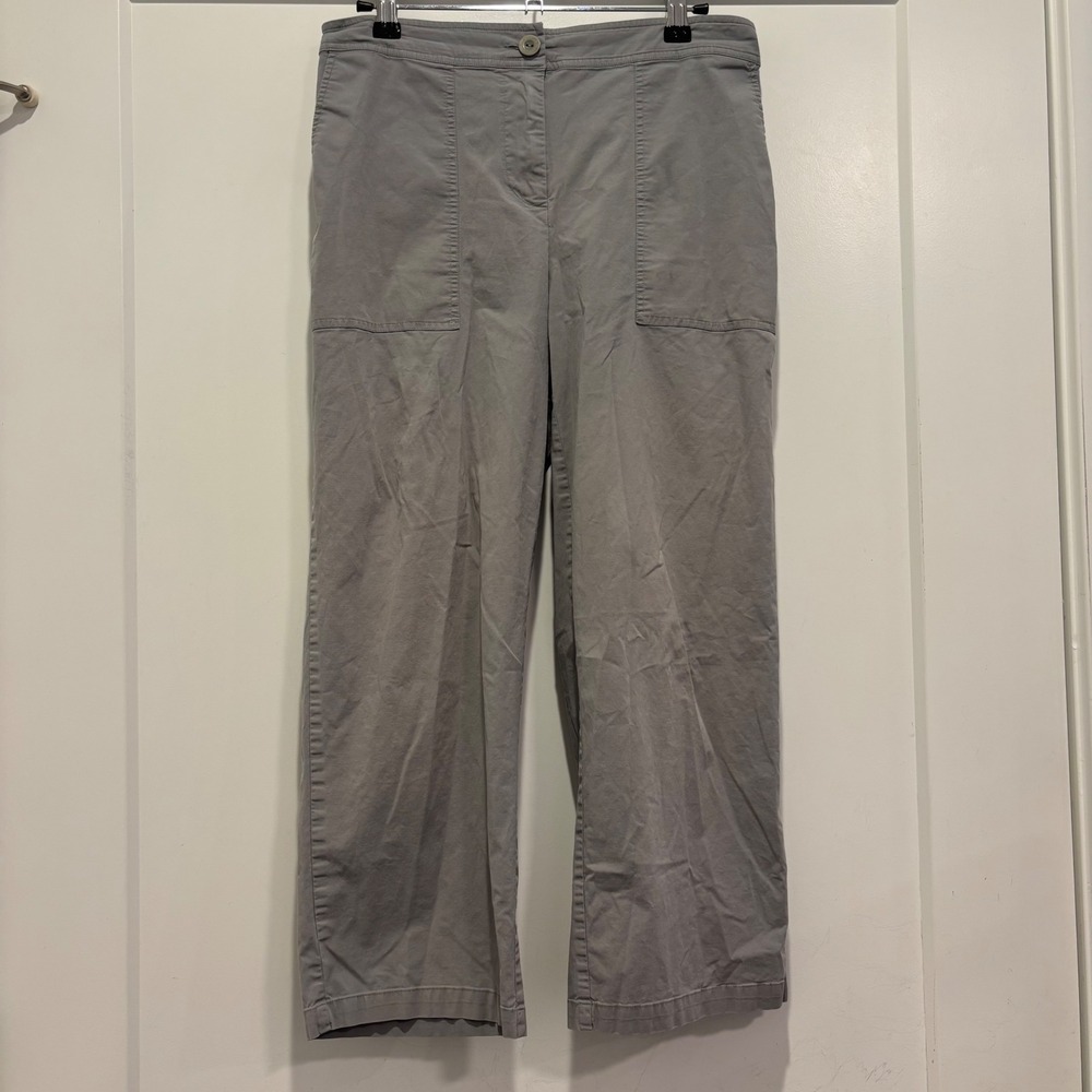 Eileen Fisher Womens Gray Stretch Cotton Wide Leg Cropped Utility Pants Size S/P